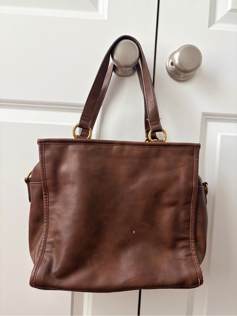 Universal Thread Brown Leather Tote with Gold Hardware